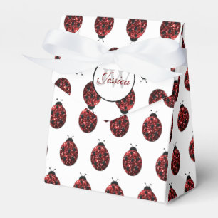 Dark red ladybug faux glitter sparkles Monogram Favor Box