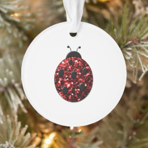 Dark red ladybug faux glitter sparkles ornament