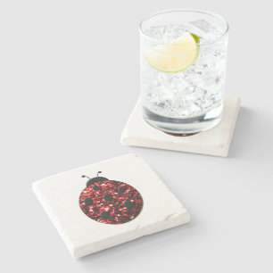 Dark red ladybug faux glitter sparkles stone coaster