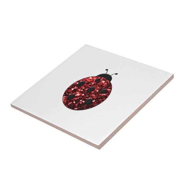 Dark red ladybug faux glitter sparkles tile (Side)