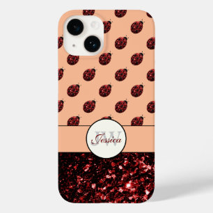 Dark red ladybug glitter sparkles peach Monogram Case-Mate iPhone 14 Case