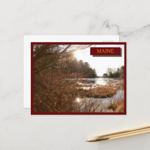 Dark Red Lake House Woods Kittery Maine Nature Postcard