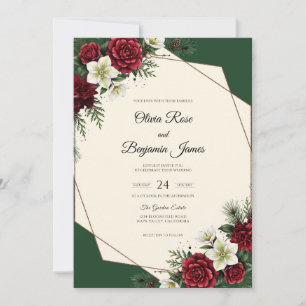 Dark Red Leaf Wedding Invitation