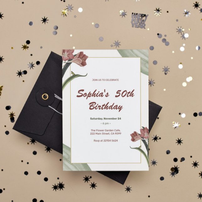 Dark Red Lilies Birthday Invitation (Creator Uploaded)