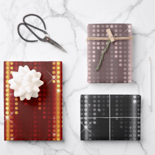Dark Red Mallow Black Polka Dots Matrix patterned Wrapping Paper Sheet