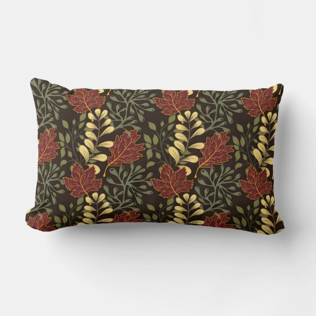 Dark red maple leaves floral pattern lumbar pillow (Front)