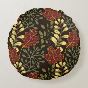 Dark red maple leaves floral pattern round pillow