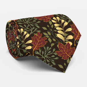 Dark red maple leaves floral pattern tie