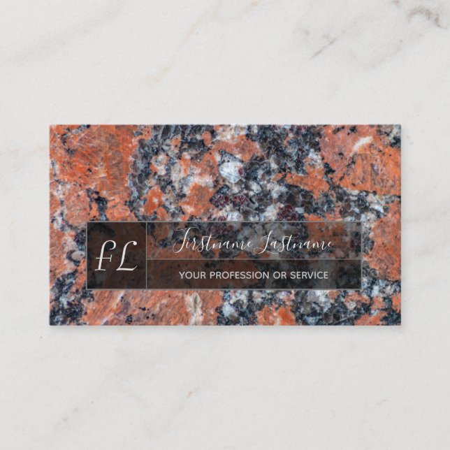 Dark red marble black marble structure monogram business card (Front)