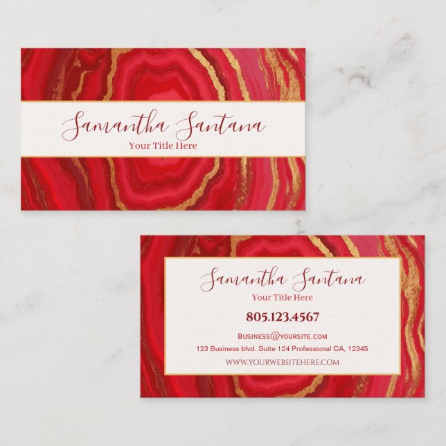 Dark Red Marble With Gold Business Card (Front/Back)