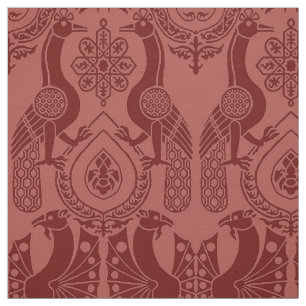 Dark Red Medieval Peacocks and Dragons Fabric