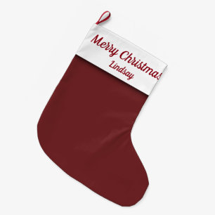 Dark Red Merry Christmas Name Stocking