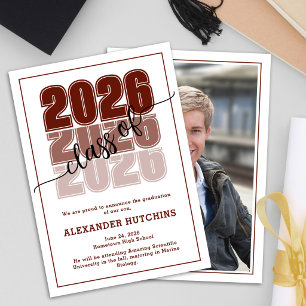 Dark Red Modern Bold Class of 2026 Graduation Announcement