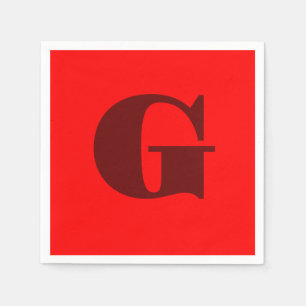 Dark Red Modern Letter Monogram   Red   Napkin