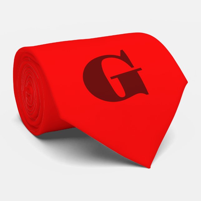 Dark Red Modern Letter Monogram | Red   Tie (Rolled)
