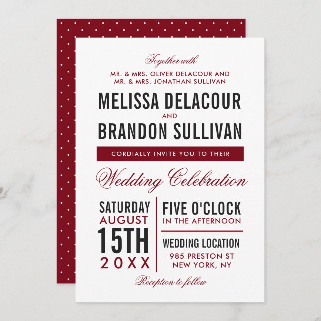 Dark Red Modern Typography Wedding Invitation (Front/Back)
