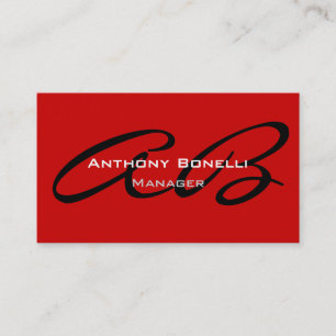 Dark Red Monogram Manager Business Card