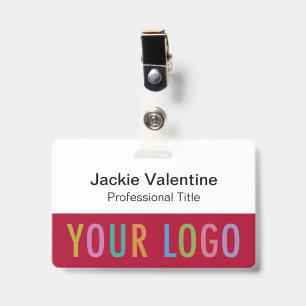 Dark Red Name Badge with Logo Clip Lanyard or Reel