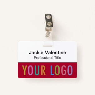 Dark Red Name Badge with Logo Clip Lanyard or Reel