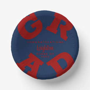 Dark Red on Blue Graduation Custom Paper Plate