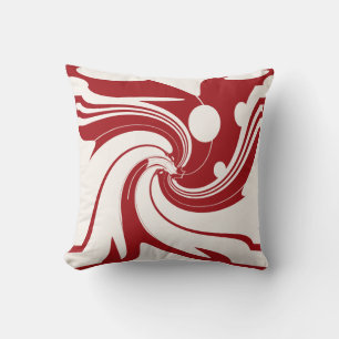 Dark Red on Off-White Swirling Modern Art Abstract Throw Pillow