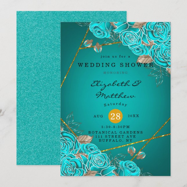 Dark Red Orange Floral Wedding Shower  Invitation (Front/Back)