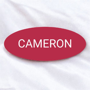 Dark Red Oval Name Tag Badge Pin or Magnetic 3 in