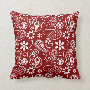 Dark Red Paisley; Floral Throw Pillow