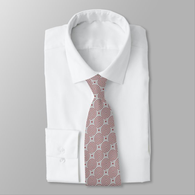 Dark Red Pattern With Spirals And Stars Tie (Tied)