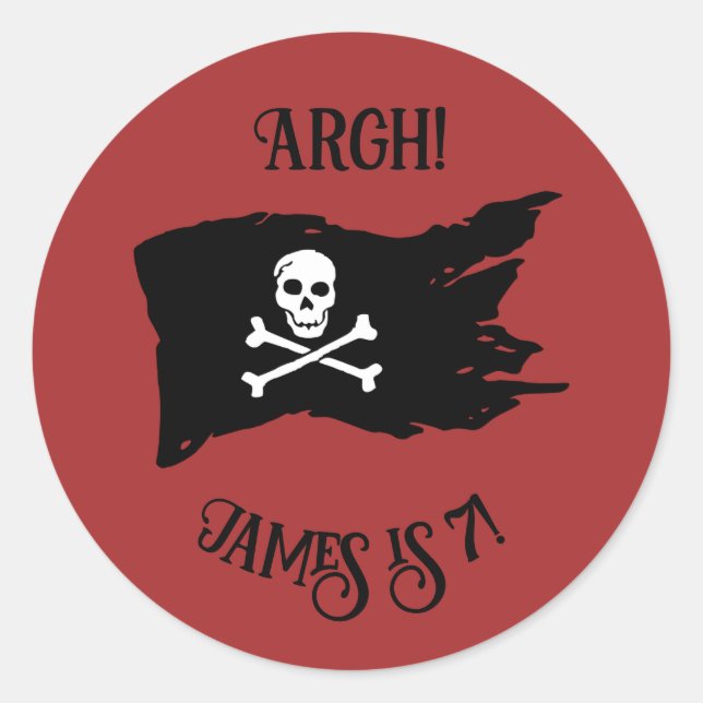 Dark Red Pirate Flag "Argh!" Birthday Sticker (Front)
