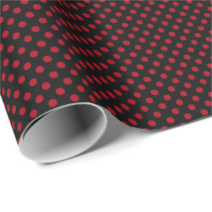 Dark Red Polka Dots on Black Wrapping Paper