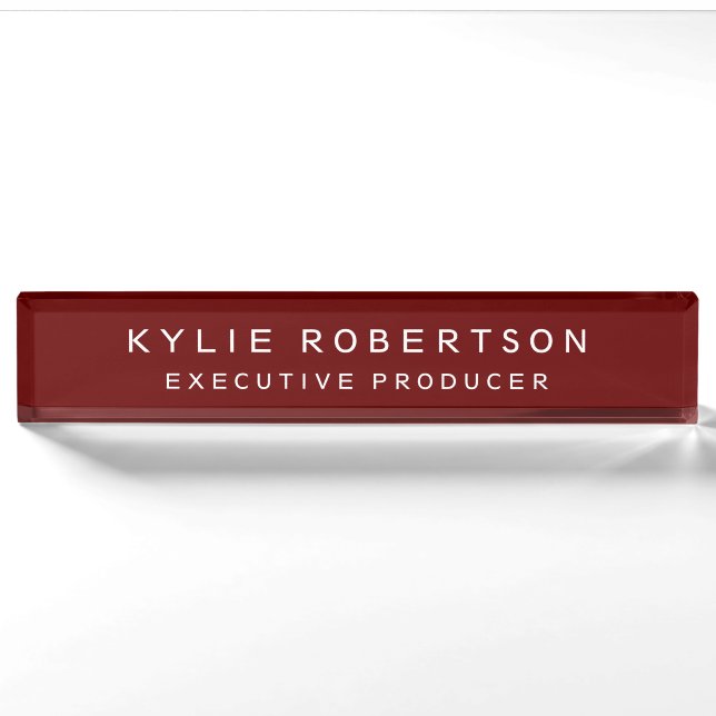 Dark Red Professional Trendy Modern Minimalist Nameplate (Front)