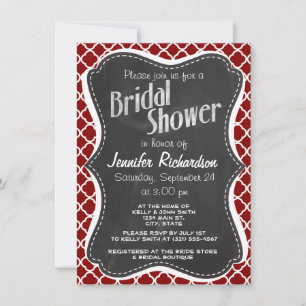 Dark Red Quatrefoil; Vintage Chalkboard look Invitation