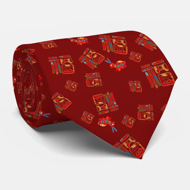 Dark Red Rabbits Chinese Character 福 Blessings Leg Tie (Rolled)
