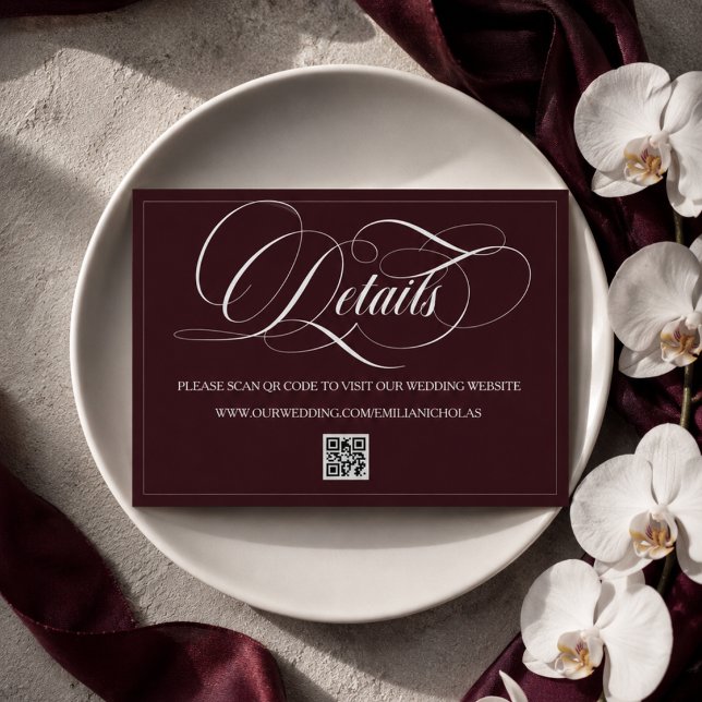 Dark Red Romantic Wedding Details Enclosure Card (Creator Uploaded)