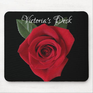 Dark Red Rose Desk Mousepad with Name