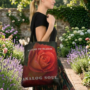 Dark Red Rose Macro Analogue Soul Black Tote Bag