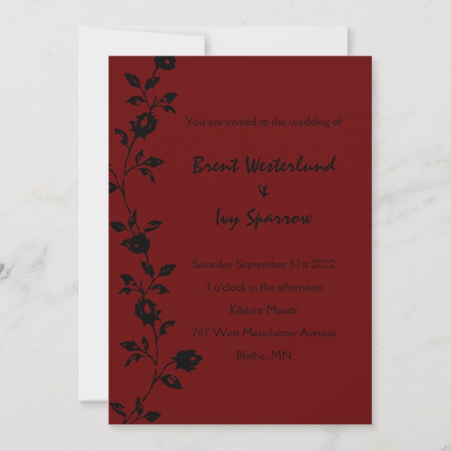Dark Red Rose Vine Gothic Wedding Invitations (Front)