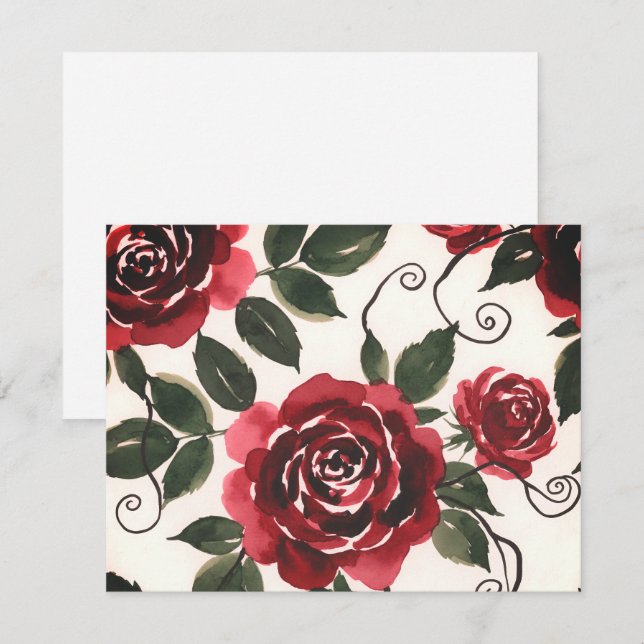 Dark Red Roses Floral Enclosure Card (Front/Back)