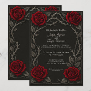 Dark red roses Gothic wedding Invitation