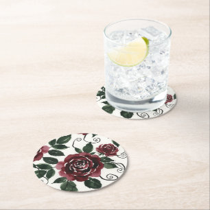Dark Red Roses Paper Coaster