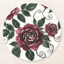 Dark Red Roses Paper Coaster