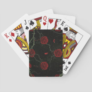 Dark Red Roses Thorns Gothic Pattern Playing Cards