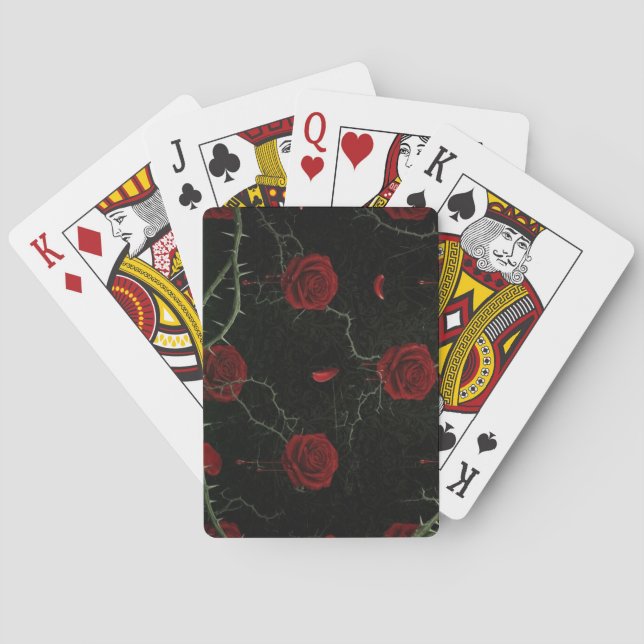Dark Red Roses Thorns Gothic Pattern Playing Cards (Back)