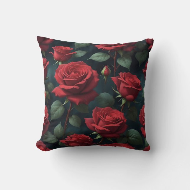 Dark Red Roses  Throw Pillow (Front)
