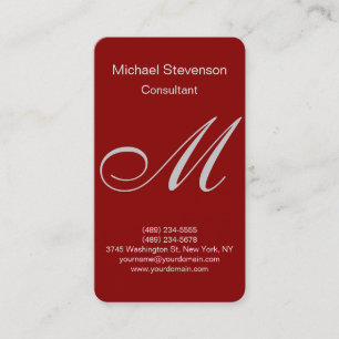 Dark Red Rounded Corner Monogram Business Card