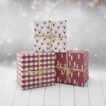 Dark Red Rustic Holiday Patterns Woods Trees Plaid Wrapping Paper Sheet<br><div class="desc">Rustic Christmas wrapping sheets with three matching patterns in white and dark red with a snowfall in the forest,  deer heads,  and plaid.</div>