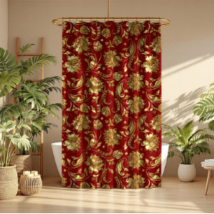 Dark-red & Shiny Gold Damask Pattern