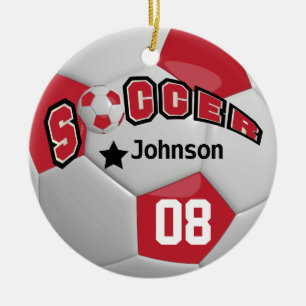Dark Red Soccer Ball   DIY Name and Number Ceramic Ornament