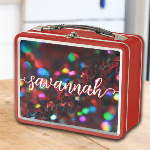 Dark Red Sparkling Metal Lunch Box